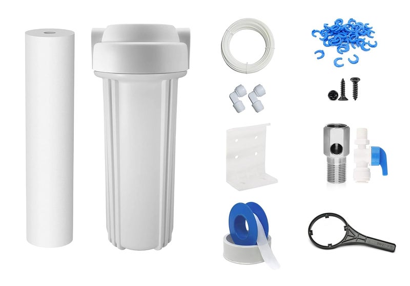 Ocean Drop Water Filter Whole House RO PreFilter Housing for Dirt Sand Slit Rust and ScaleClear White ro Housing 14 Ports White Flat Cap IMPORTEDWHITE12PCSSET wAccessories - Image 1