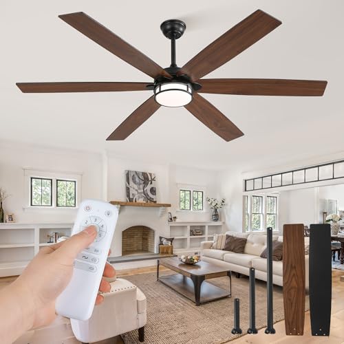 Fanbulous 65 Inch Ceiling Fans with Lights, Farmhouse Large Ceiling Fans with Remote, Black&Brown Modern Ceiling Fan with LED Light, Quiet DC Motor for Living Room, Bedroom, Kitchen, Indoor - Image 1