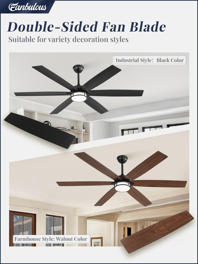 Fanbulous 65 Inch Ceiling Fans with Lights, Farmhouse Large Ceiling Fans with Remote, Black&Brown Modern Ceiling Fan with LED Light, Quiet DC Motor for Living Room, Bedroom, Kitchen, Indoor - Image 3
