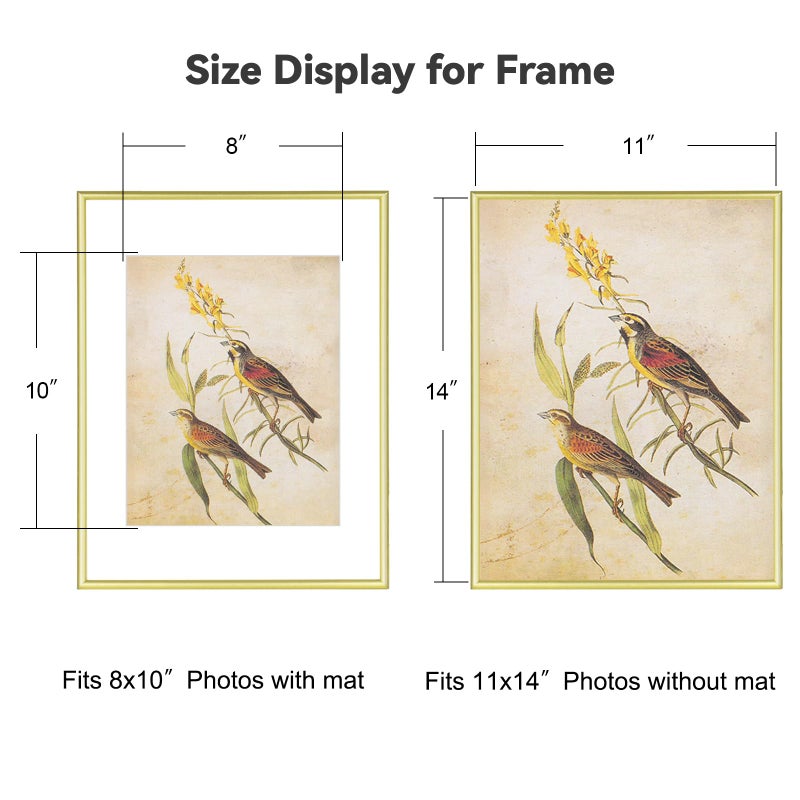 Fkvat 11x14 Picture Frame  Matte Gold Modern Thin Aluminum Metal Photo Frame with HD Glass  Fits 8x10 with Mat or 11 x 14 without Mat  for Tabletop and Wall Mounting  1 Pack - Image 1