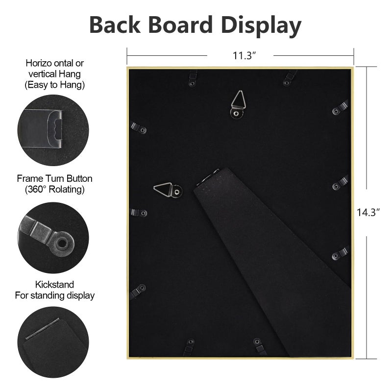 Fkvat 11x14 Picture Frame  Matte Gold Modern Thin Aluminum Metal Photo Frame with HD Glass  Fits 8x10 with Mat or 11 x 14 without Mat  for Tabletop and Wall Mounting  1 Pack - Image 2