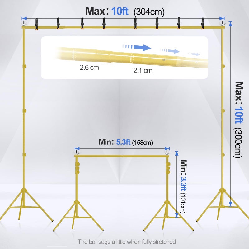 EMART Backdrop Stand 10x10ft(WxH) Photo Studio Adjustable Background Stand Support kit with 2 Crossbars, 8 Clamps, 2 Sandbags and Carry Bag for Parties, Events Decoration, Wedding -Titanium Gold - Image 2
