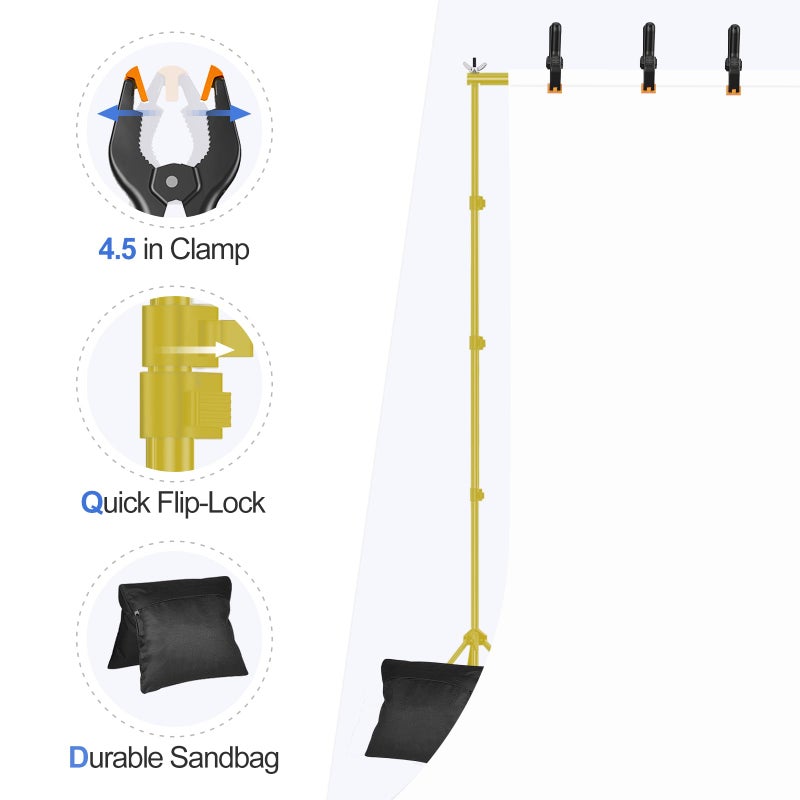 EMART Backdrop Stand 10x10ft(WxH) Photo Studio Adjustable Background Stand Support kit with 2 Crossbars, 8 Clamps, 2 Sandbags and Carry Bag for Parties, Events Decoration, Wedding -Titanium Gold - Image 5