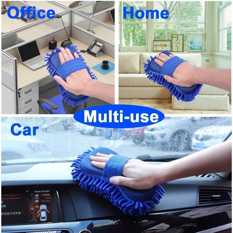 Moxtiza Car Cleaning Brush Cleaner Tools Microfiber Clean Car Windows Cleaning Sponge Product Cloth Towel Wash Gloves (Blue) - Image 2