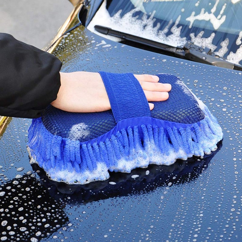 Moxtiza Car Cleaning Brush Cleaner Tools Microfiber Clean Car Windows Cleaning Sponge Product Cloth Towel Wash Gloves (Blue) - Image 1