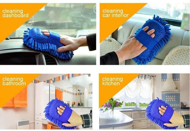Moxtiza Car Cleaning Brush Cleaner Tools Microfiber Clean Car Windows Cleaning Sponge Product Cloth Towel Wash Gloves (Blue) - Image 3