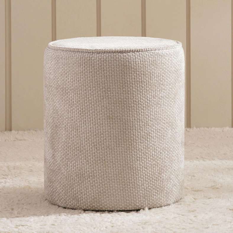 Pan Home Savannah Polyester Chenile Pouf 35X35X38cm- Ivory - 123UHT9900001 - Image 3