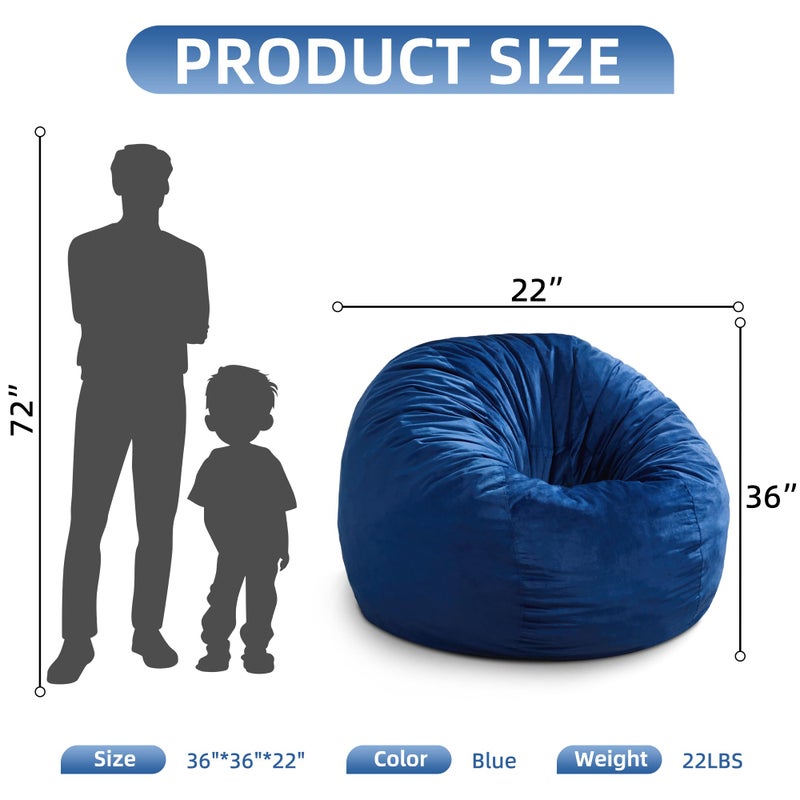 Hobestluk 3FT Bean Bag Chair Giant Bean Bag Chairs for Adults Large Bean Chairs with Removable Cover, Beanbag Chair with Filler, Adult Bean Bag Chairs for Living Room, Bedroom - Image 2