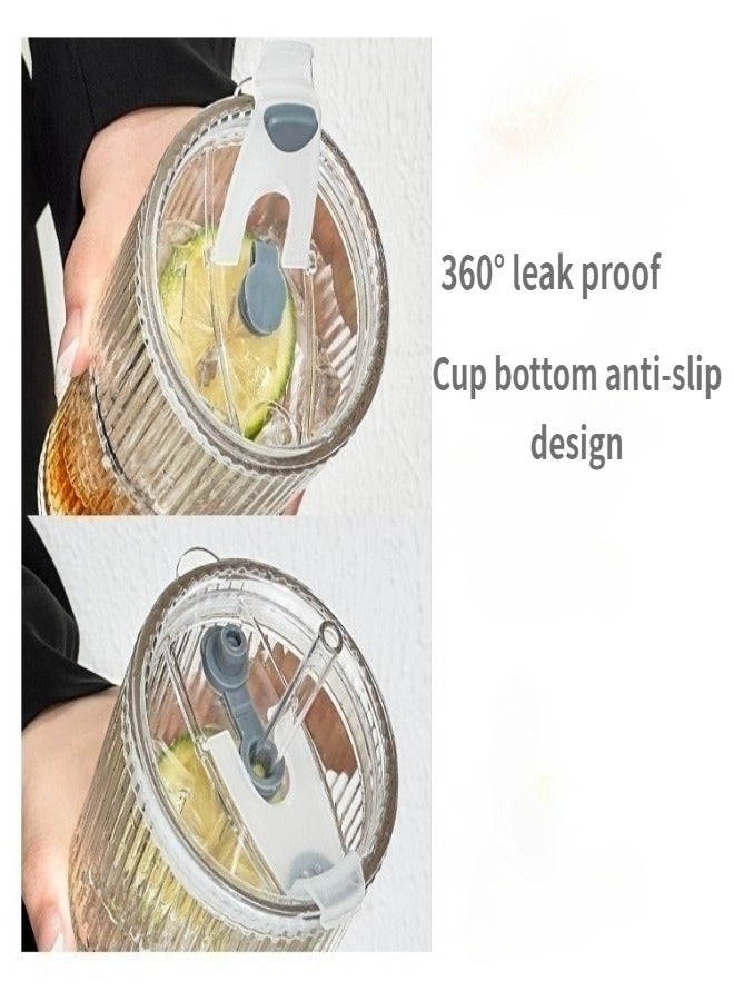 Glass Water Cup, Milk Cup with Straw and Lids, Reusable Double-Wall Coffee Cup, Heat Resisting Cute Clear Milkshake Cup, for Juice Milk Hot Cold Water, Tea, Matcha, 600ml Travel Cup