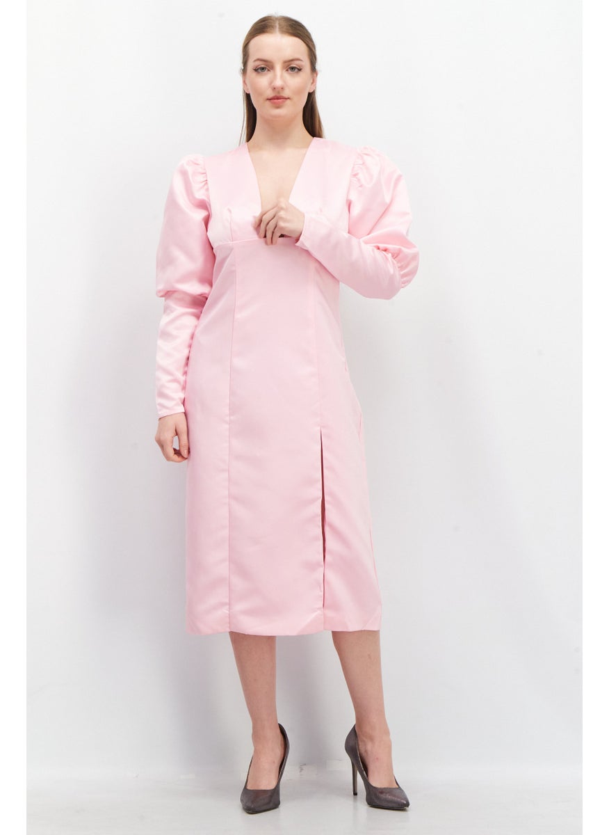 Collective The Label Women Solid Midi Dress, Pink  - Image 1
