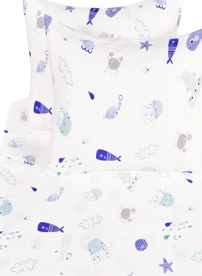 J-pinno Sea Animal Fish Whale Underwater World Cute Cozy Fun Full Sheet Set for Kids Girls Children100% Cotton, Flat Sheet + Fitted Sheet + Pillowcase Bedding Set (10, Full) - Image 1