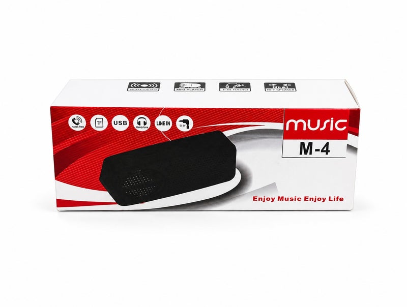 M-4 Portable Bluetooth Speaker | Wireless Rechargeable Mini Speaker | Bluetooth 5.0 | TF Card, USB Drive & AUX Input | FM Radio | Hi-Fi Stereo Sound | 1200mAh Battery | Black - Image 1