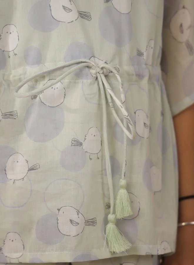 sanskrutihomes sanskrutihomes Bird Print Drawstring Top and Pyjama Set