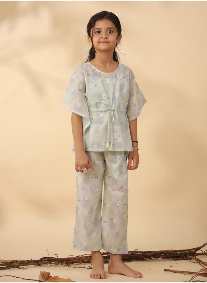 sanskrutihomes Bird Print Drawstring Top & Pyjama Set by Styli  - Image 1