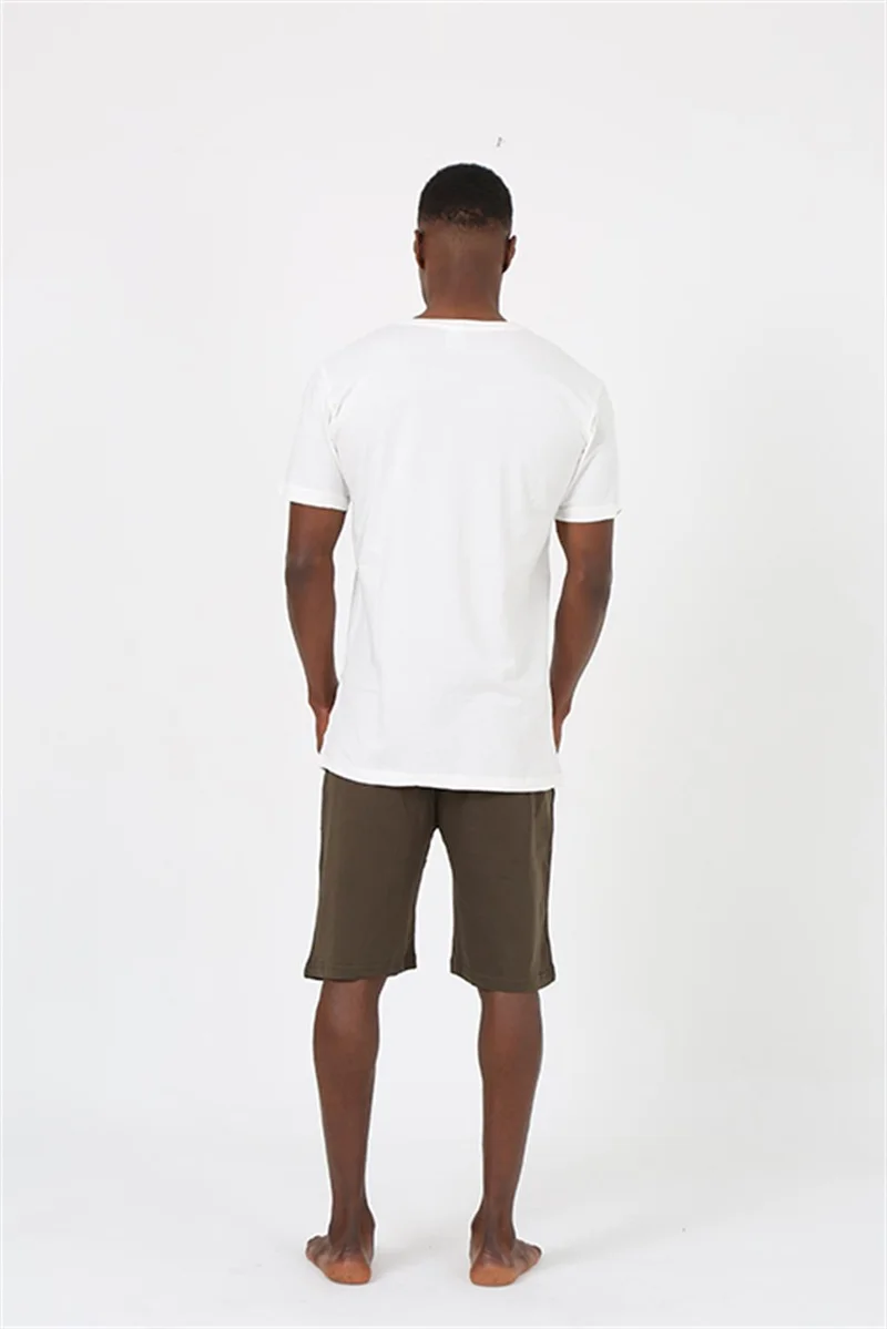 Akbeniz Men's Short Sleeve Ecru Combed Cotton Shorts Pajamas Set 20372