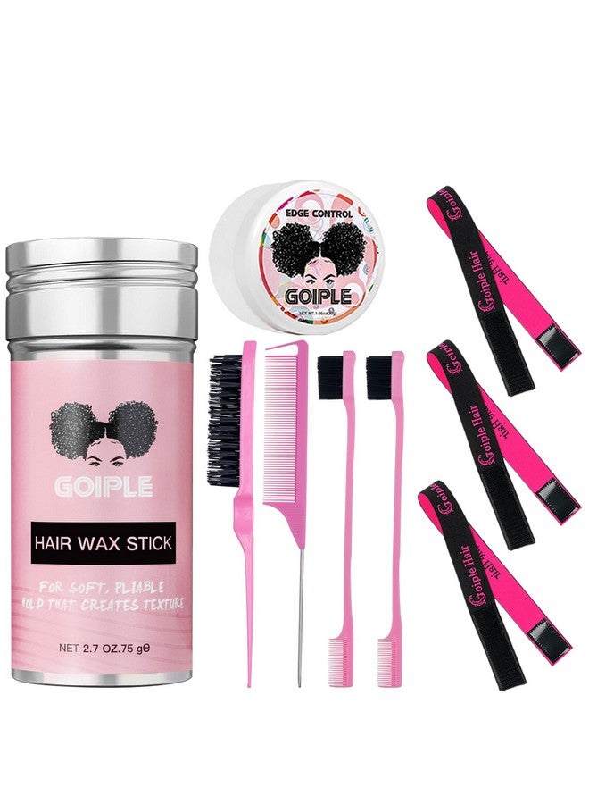 جويبل 3 قطع من أشرطة Goiple المرنة لحواف الشعر المستعار - شريط شعر مستعار قابل للتعديل لحواف الشعر المستعار مع ملحقات تثبيت الشعر المستعار مع مجموعة وردية - مجموعة من 9 قطع من شمع الشعر - Image 1