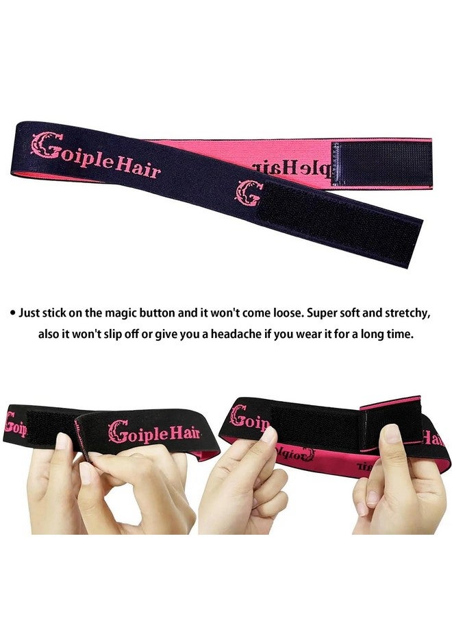 جويبل 3 قطع من أشرطة Goiple المرنة لحواف الشعر المستعار - شريط شعر مستعار قابل للتعديل لحواف الشعر المستعار مع ملحقات تثبيت الشعر المستعار مع مجموعة وردية - مجموعة من 9 قطع من شمع الشعر - Image 3