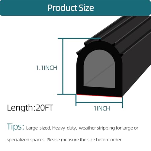 Tintvent D Shape EPDM Rubber Seal Strip, Self-Adhesive Rubber Weather Stripping for Boat, Auto, RV, Marine, Garage Doors/Window and More, W:1"; H:1.1"; L:20Feet - Image 2