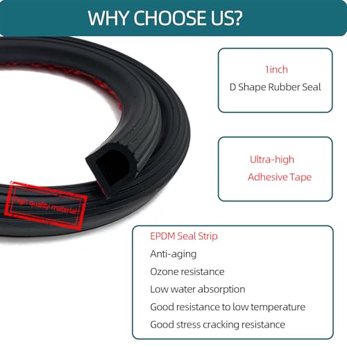 Tintvent D Shape EPDM Rubber Seal Strip, Self-Adhesive Rubber Weather Stripping for Boat, Auto, RV, Marine, Garage Doors/Window and More, W:1"; H:1.1"; L:20Feet - Image 3