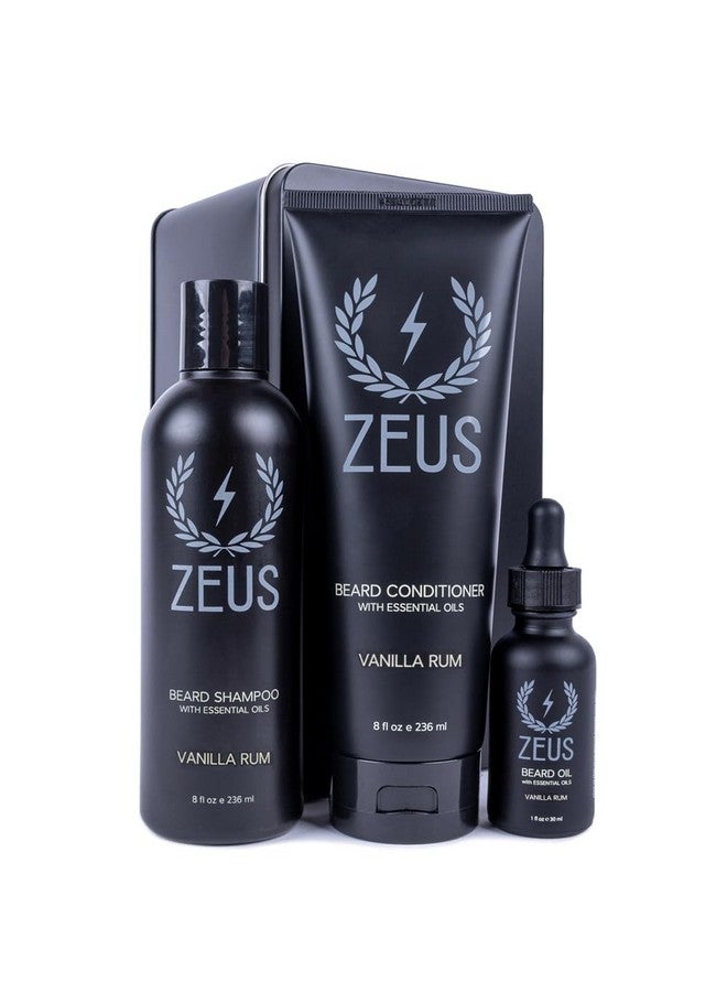 زيوس مجموعة غسول اللحية وزيت اللحية للرجال، لتنعيم وترطيب وترطيب شعر الوجه (فانيليا روم) صنع في الولايات المتحدة الأمريكية - Image 1
