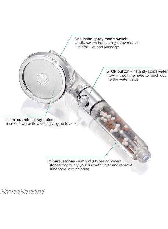 StoneStream Original EcoPower High Pressure Handhled Shower Head + Shower Filter + Wall Adapter Kit - Image 3