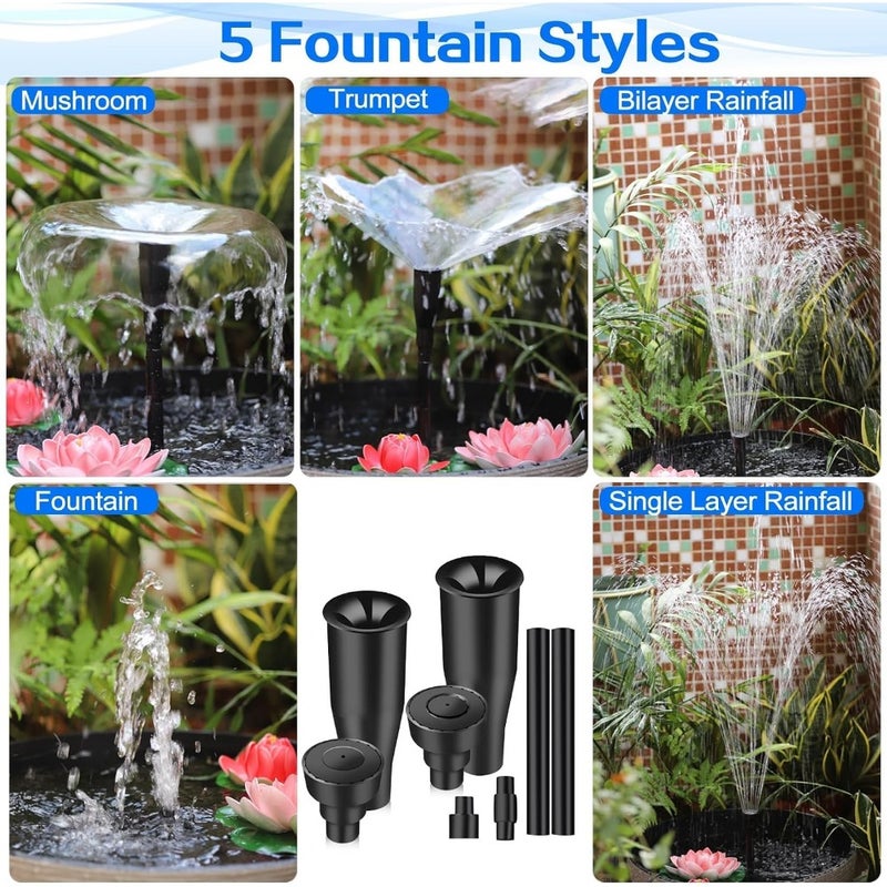 Garden Fountain Nozzle Set, 8-Piece Water Spray Heads, Black, for Ponds and Tabletop Fountains, 2 Fountain Shaped Pond Pump Nozzles NS-16 size-S - Image 4