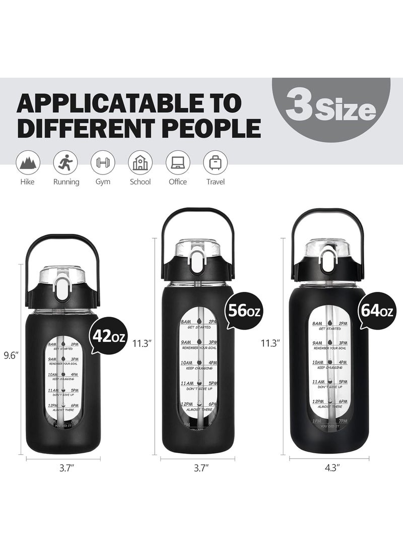 Arabest 64oz Glass Water Bottles with Straw, Half Gallon Motivational Glass Bottle with Silicone Sleeve and Time Marker, 2L Leakproof Large Glass Water Jug for Gym Home Office,Black  - Image 5