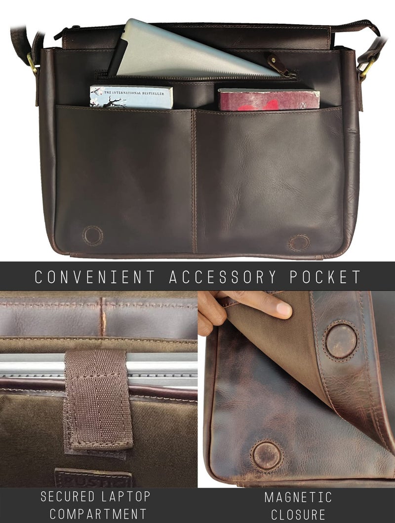 RUSTIC TOWN Leather Laptop Bag for Men - 16" Messenger Crossbody Bag - Ideal for Office, College & Travel - Durable Shoulder Bag - Gift for Men - Image 3