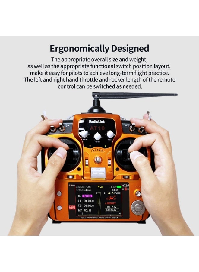 Radiolink AT10II 12 Channels 2.4G RC Transmitter and Receiver R12DS & PRM-01 Voltage Telemetry Radio Controller for RC Airplane FPV Racing Drone Quad Helicopter Car and Boat (Orange Mode 2 Left Hand) - Image 3