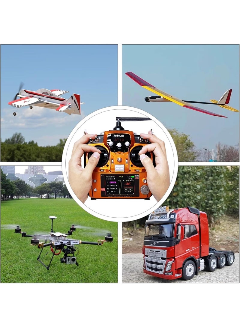Radiolink AT10II 12 Channels 2.4G RC Transmitter and Receiver R12DS & PRM-01 Voltage Telemetry Radio Controller for RC Airplane FPV Racing Drone Quad Helicopter Car and Boat (Orange Mode 2 Left Hand) - Image 4