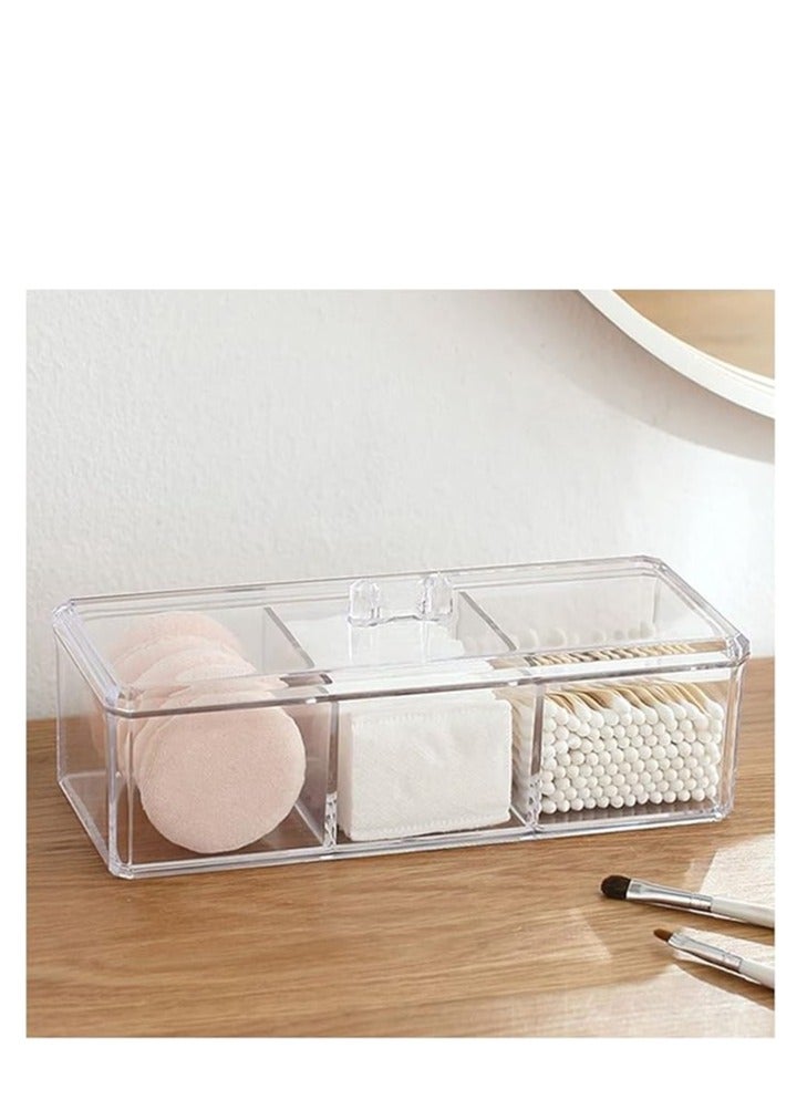 Generic Dispenser, 3 Compartments Cotton Ball Holder, Bathroom Canisters for Swab, Ball, Pad Organizer, Clear Acrylic Containers with Lid Vanity Countertop Rectangle and Swab Organizer  - Image 2