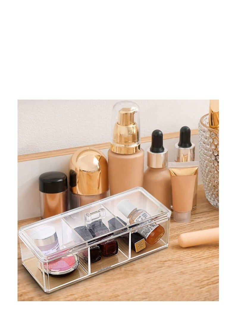 Generic Dispenser, 3 Compartments Cotton Ball Holder, Bathroom Canisters for Swab, Ball, Pad Organizer, Clear Acrylic Containers with Lid Vanity Countertop Rectangle and Swab Organizer  - Image 3