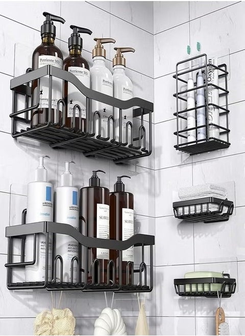 Shower Caddy 5 Pack, Adhesive Bathroom Organizer for Bathroom Storage Kitchen, No Drilling, Large Capacity, Rustproof Stainless Steel Bathroom Organizer Shelves for Inside Shower Rack