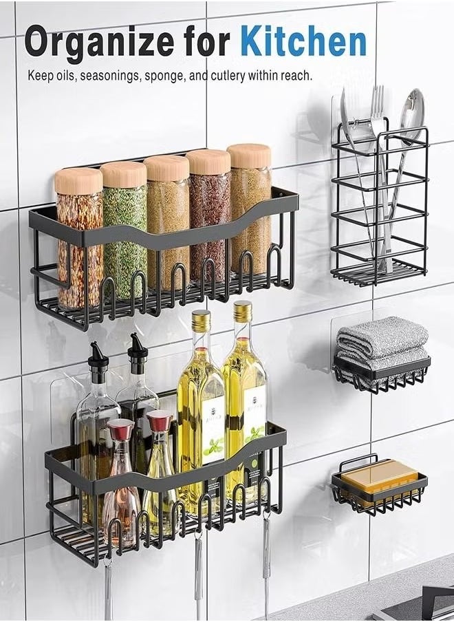 Cozara - Shower Caddy 5 Pack, Adhesive Bathroom Organizer for Bathroom Storage Kitchen, No Drilling, Large Capacity, Rustproof Stainless Steel Bathroom Organizer Shelves for Inside Shower Rack - Image 1