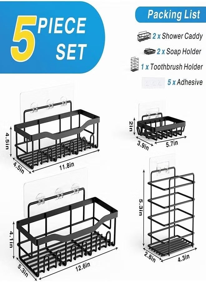 Cozara - Shower Caddy 5 Pack, Adhesive Bathroom Organizer for Bathroom Storage Kitchen, No Drilling, Large Capacity, Rustproof Stainless Steel Bathroom Organizer Shelves for Inside Shower Rack - Image 1