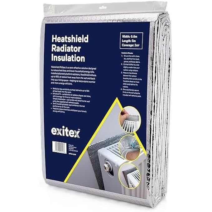 SUPERIOR RADIATOR REFLECTOR FOAM FOIL, 0.6M X 5M (3M)  ENERGY SAVING INSULATION WITH 3MM BUBBLE LAYER, SELF-ADHESIVE PADS INCLUDED, FITS ALL RADIATORS - Image 1