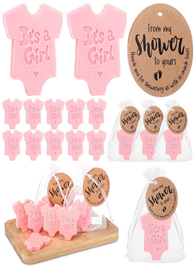 Swiffen 25 Sets Baby Shower Soap Favors for Guests - Boy Girl Mini Handmade Soaps with Thank You Tags and Organza Bags for Shower Gender Reveal Party Favors (Pink,Baby Shirt) - Image 1