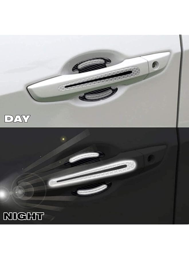 Generic Na 8Pcs Universal 3D Carbon Fiber Texture Car Door Handle Door Bowl Paint Scratch Protector Protective Cover Protective Film Car Outdoor Safety Decoration Reflective Strip (Diamond White)  - Image 4