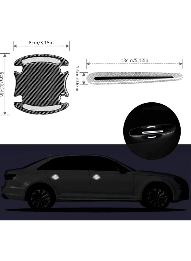 Generic Na 8Pcs Universal 3D Carbon Fiber Texture Car Door Handle Door Bowl Paint Scratch Protector Protective Cover Protective Film Car Outdoor Safety Decoration Reflective Strip (Diamond White)  - Image 3