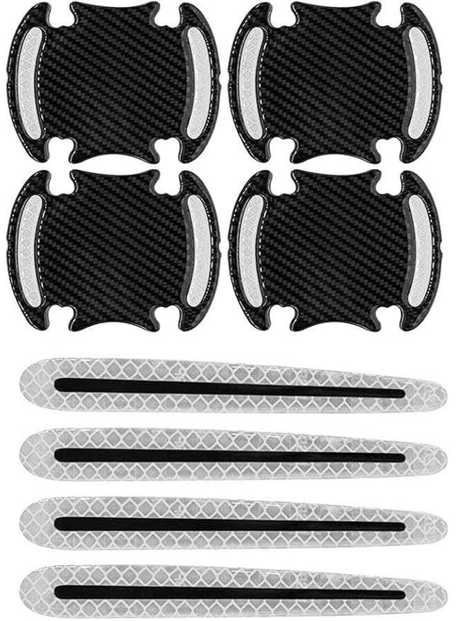 Generic Na 8Pcs Universal 3D Carbon Fiber Texture Car Door Handle Door Bowl Paint Scratch Protector Protective Cover Protective Film Car Outdoor Safety Decoration Reflective Strip (Diamond White)  - Image 1
