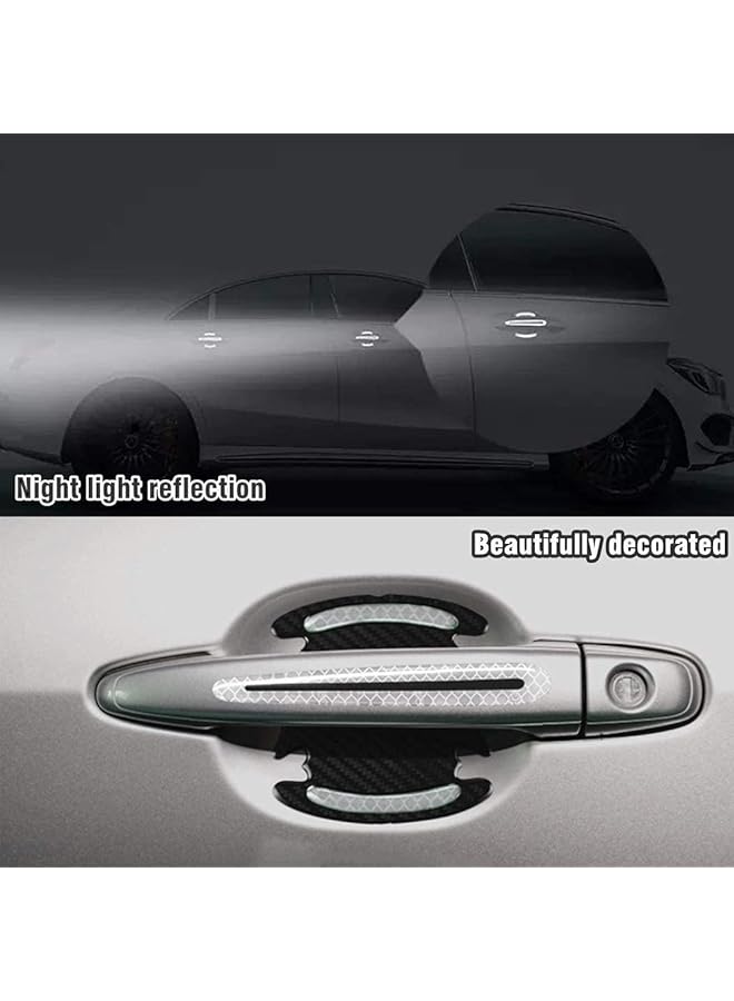 Generic Na 8Pcs Universal 3D Carbon Fiber Texture Car Door Handle Door Bowl Paint Scratch Protector Protective Cover Protective Film Car Outdoor Safety Decoration Reflective Strip (Diamond White)  - Image 5