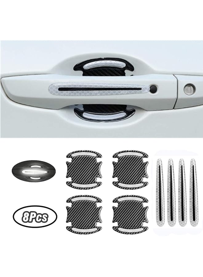 Generic Na 8Pcs Universal 3D Carbon Fiber Texture Car Door Handle Door Bowl Paint Scratch Protector Protective Cover Protective Film Car Outdoor Safety Decoration Reflective Strip (Diamond White)  - Image 2