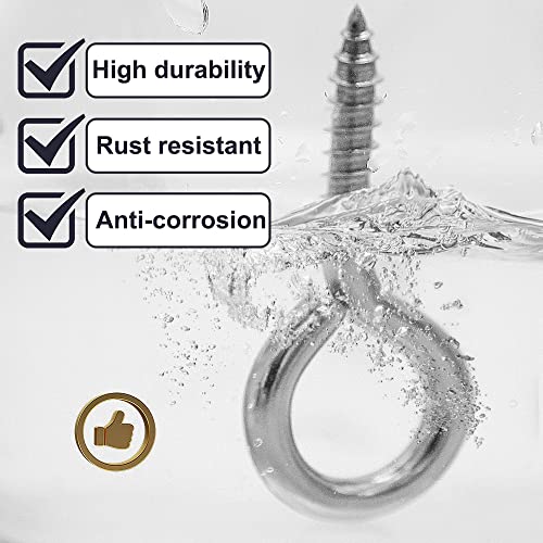 ACCZIO 16 Pack 304 Stainless Steel Eye Screws,2.5 Inch M6 Heavy Duty Eye Hooks Screw, Eye Bolts Screw in Eye Hooks for Wood, Eye Bolts for Secure Cable Wires, Indoor & Outdoor Use - Image 5