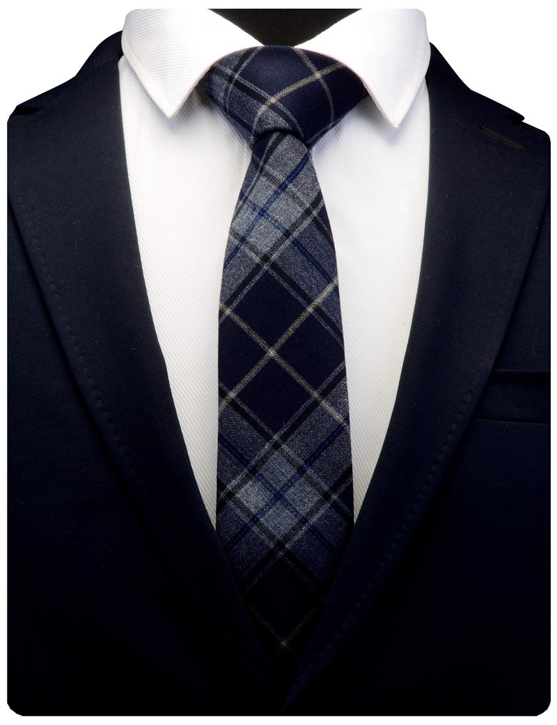 GUSLESON Tartan Tie Mens Casual Gray Ties Dark Navy blue Striped Necktie Festival Gifts (0910-08) - Image 2