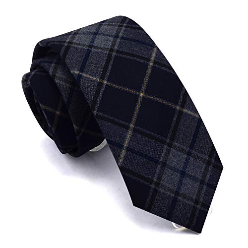 GUSLESON Tartan Tie Mens Casual Gray Ties Dark Navy blue Striped Necktie Festival Gifts (0910-08) - Image 1