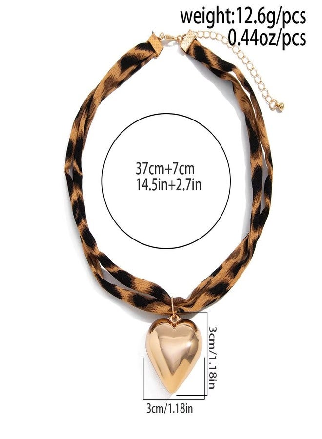 Blue Drop 8 Pcs Leopard Jewelry Set Heart Leopard Print Earrings Necklace Hair Clip Chunky Bangle Bracelet Bohemian Valentine's Jewelry for Women - Image 5