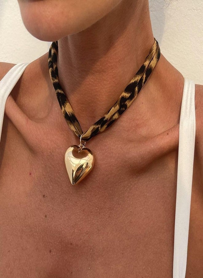 Blue Drop 8 Pcs Leopard Jewelry Set Heart Leopard Print Earrings Necklace Hair Clip Chunky Bangle Bracelet Bohemian Valentine's Jewelry for Women - Image 2