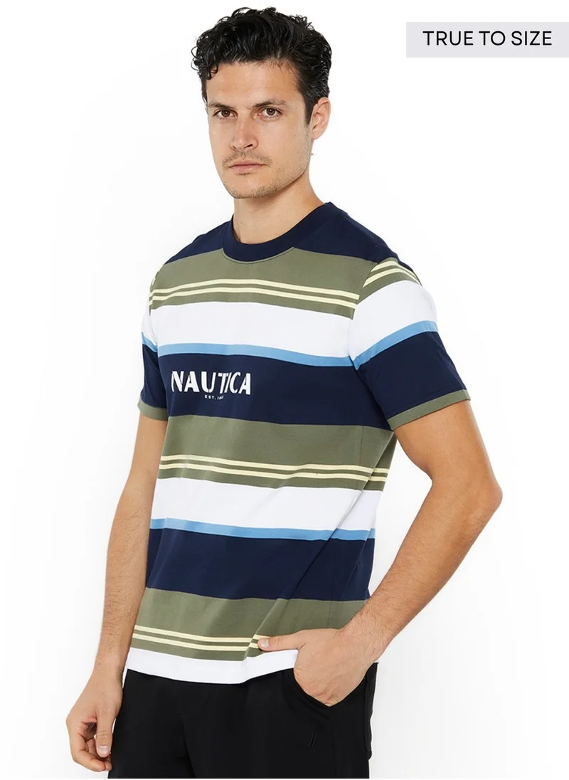 نوتيكا Contrast Striped Regular Fit Premium Cotton Crew Neck T-shirt