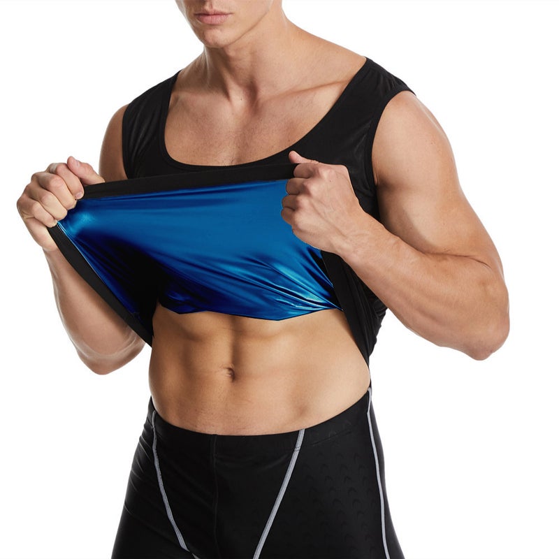 Mens Fitness Shapewear Sweat-Enhancing Sauna Vest PU Blue  - Image 1