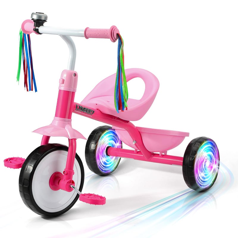 Liberry Toddler Tricycle Age 2 3 4 Years Old Kids Trike with Light Up Wheels Removable Pedal and Basket 3 Wheel Bike Outdoor Indoor Riding Toy Gift for Girls Boys Pink - Image 3